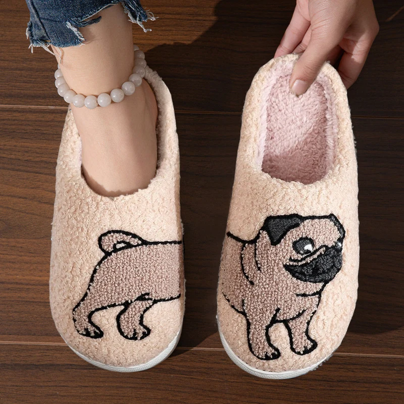 Dachshund Embroidery Plush Slippers Pet Pattern Cat Dog Stuffed Home Furry Cotton Slippers Cute Warm Non-Slip Indoor Home Shoes 6