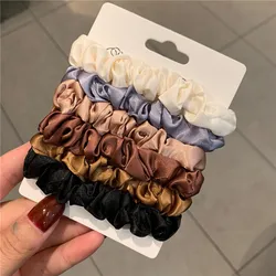 Elegant Silk Hair Scrunchies Set - Minimalist Solid Color Elastic Ties (6pcs)