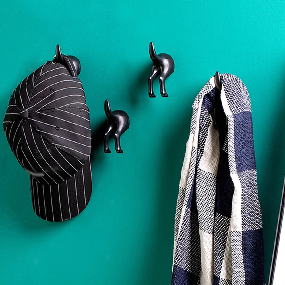 

5Pcs Self-adhesive Hooks Tail-shaped Stand Towel Hook for Bathroom (Black)