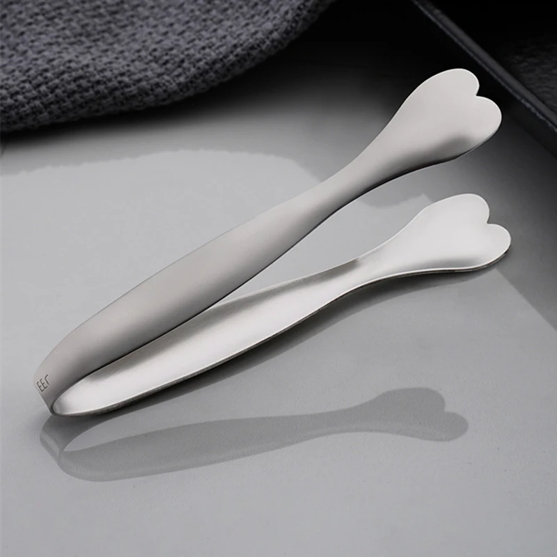 Stainless Steel Heart-Shaped Food Tongs Small Sugar Ice Cube Clip Steak Grill Clamps Kitchen Tweezer Cooking Accessories food tongs