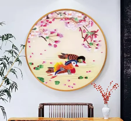 Purely handmade cross-stitch round hanging picture
