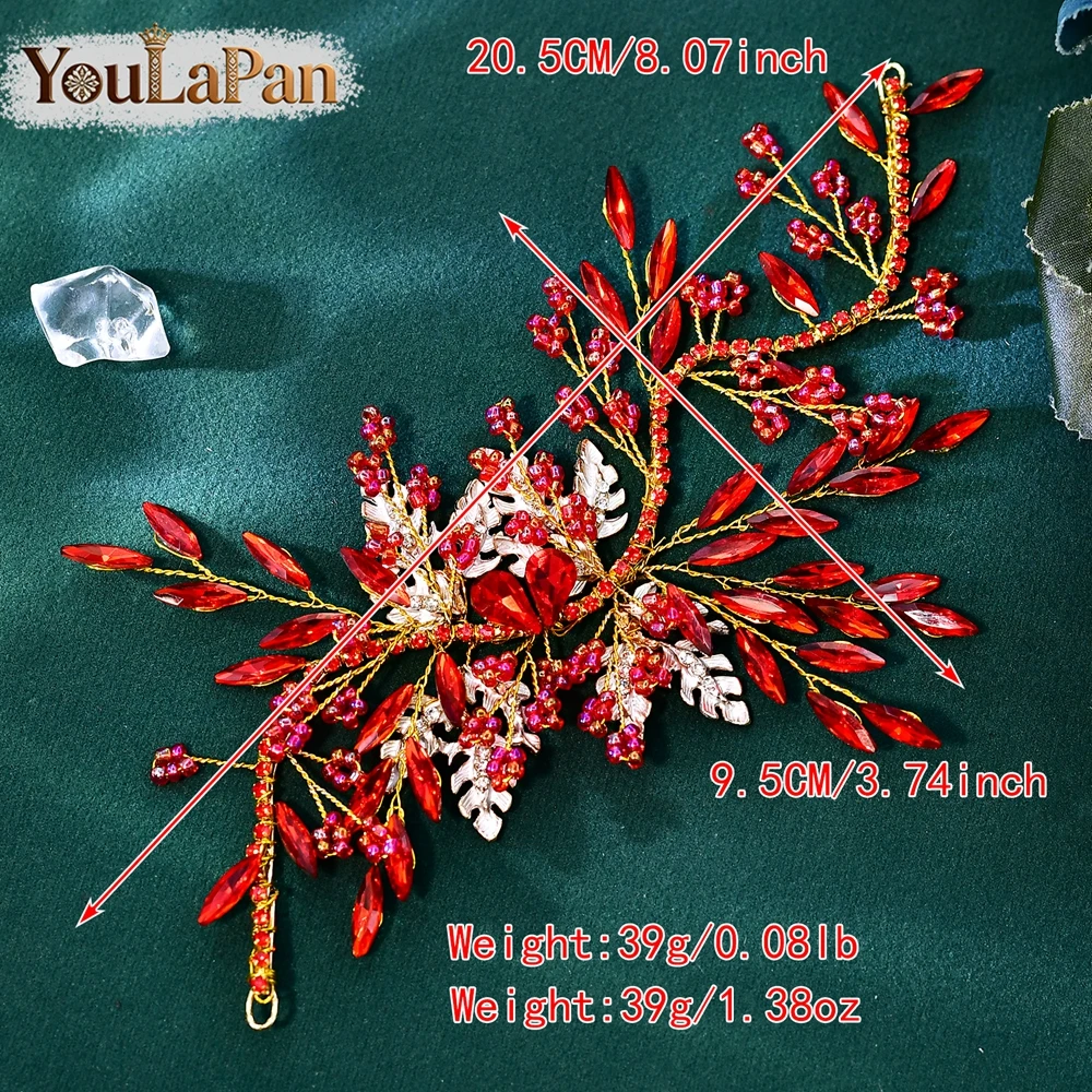 YouLaPan 트렌디 한 라인스톤 페르시 신부 꽃 머리 장식 레드 컬러 웨딩 머리띠 파티를위한 빈티지 헤어 액세서리 HP277
