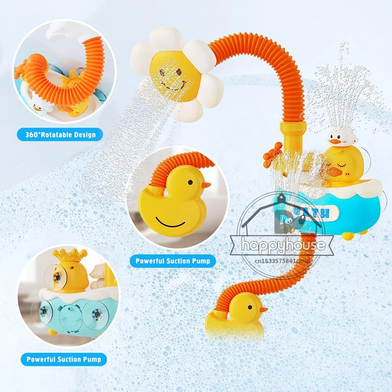 Baby Bath Toys Bath Shower for Toddler 4 in 1 Bathtub Toy with Sunflower Shower 3 Water Spray Sprinkler BathTub Toys for Baby 5