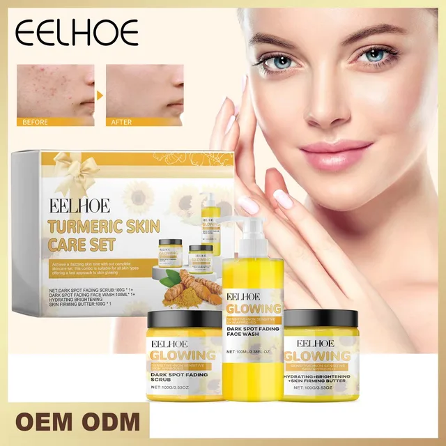 EELHOE Tuemeric Skin Care Set Deep Clean Anti-Aging Moisturize Skin Gentle Formula Suitable For Dry Oily or Sensitive Skin Types