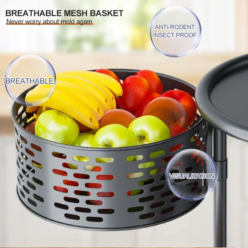 Stainless Steel 5 Layers Kitchen Bathroom Rotating Shelf Baskets Fruit Vegetable Storage Racks Floor Round Organizer with Wheels 6