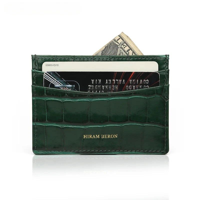 Custom Name Monogram Luxury Genuine Leather Men Wallet Card Holder Crocodile Pattern Gift for Girlfriend Boyfriend Friend Her 4