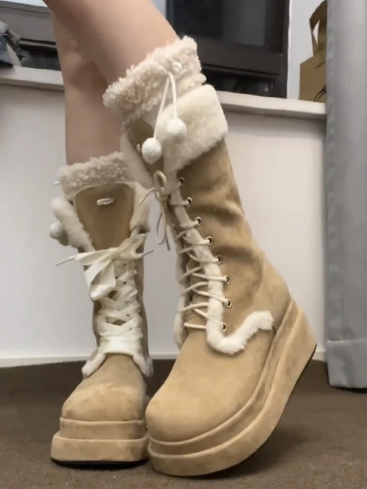 Warm and plush Martin boots with thick soles for women's 2023 new winter fur integrated fashion snow boots