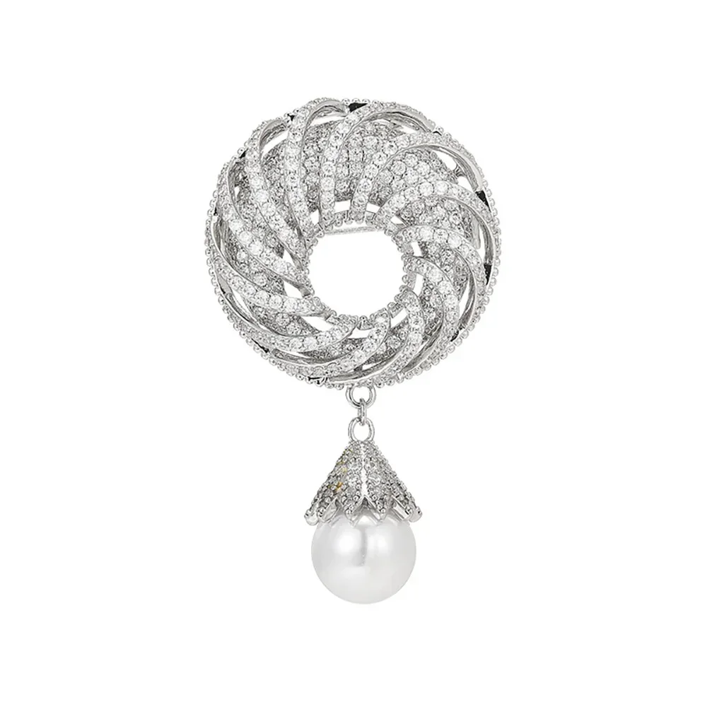 Wholesale Cooper White Pearl Crystal Rhinestones Christmas Flower Brooch Pins For Women Girl Wedding Jewelry Gift