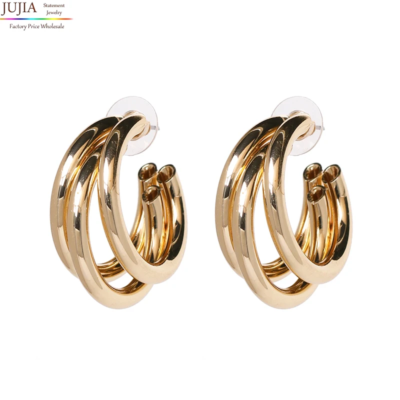 New Fashion Gold Alloy Stud Earrings Metal Big Earring Summer Charm