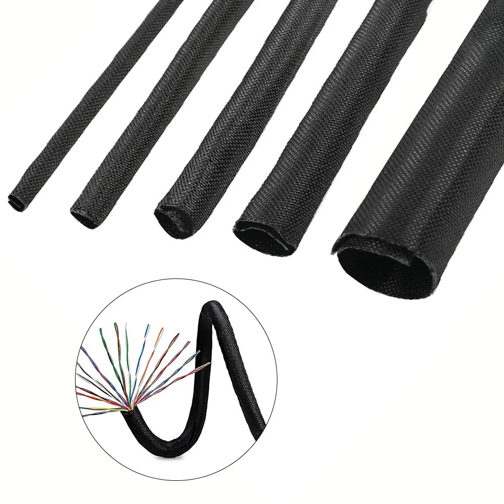 Description Picture 3 of item1pc Black Expandable Braided Cable Sleeve 5-16mm Automotive Wire Harness Cover 100 KV 1 Meter Cable Electrical Equipment