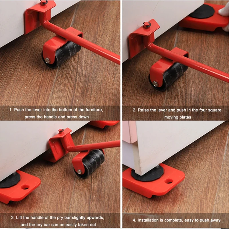 Transport Lifter Heavy Stuffs Moving Furniture Mover Set Furniture Mobile Tool Moving Wheel Roller Rod Hand Tool 5/13Pcs