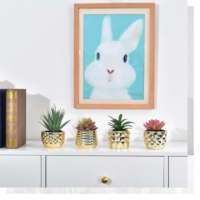 Golden succulent flower pot ceramic creative desktop flower pot flower pot living room decoration  vase decoration household 2