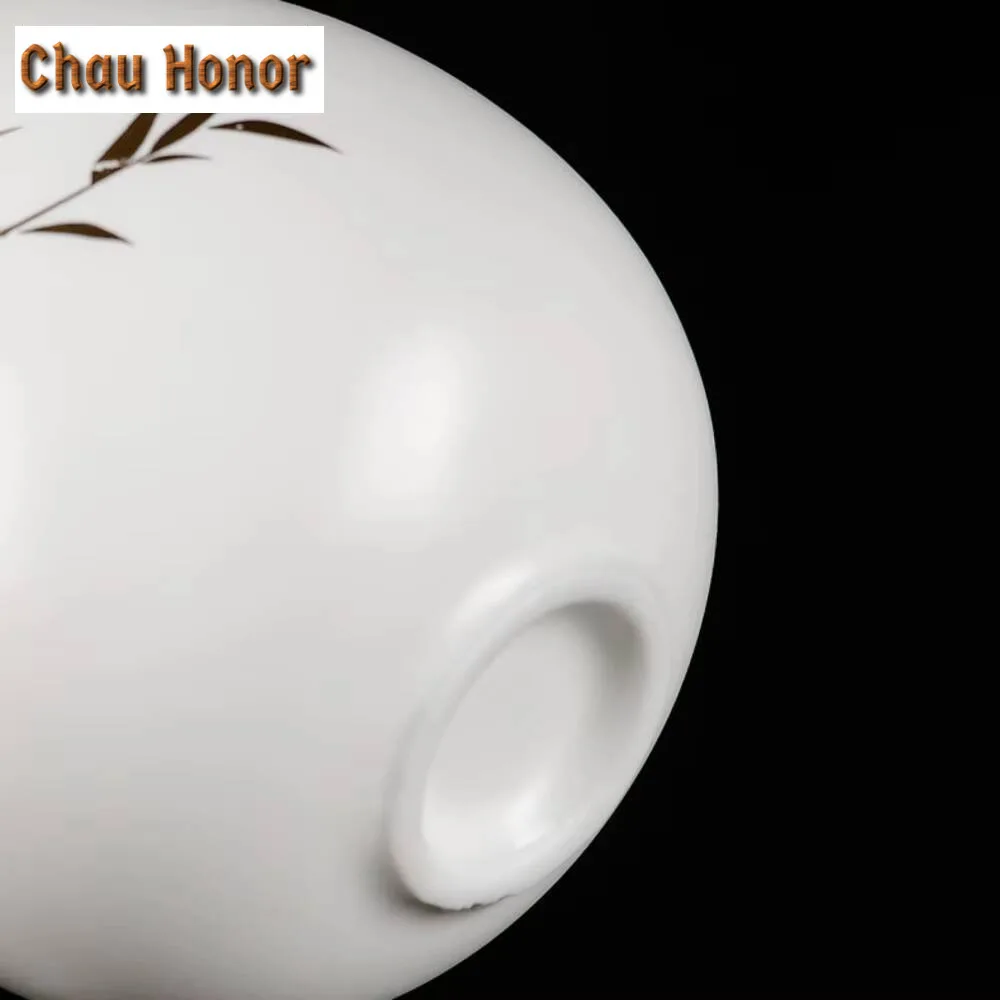 80ml 999 Gilded White Porcelain Gold Ceramic Teacup Pure Handmade Golden Bamboo Master Cup Puer Tea Bowl Jianzhan Kung Fu Teaset