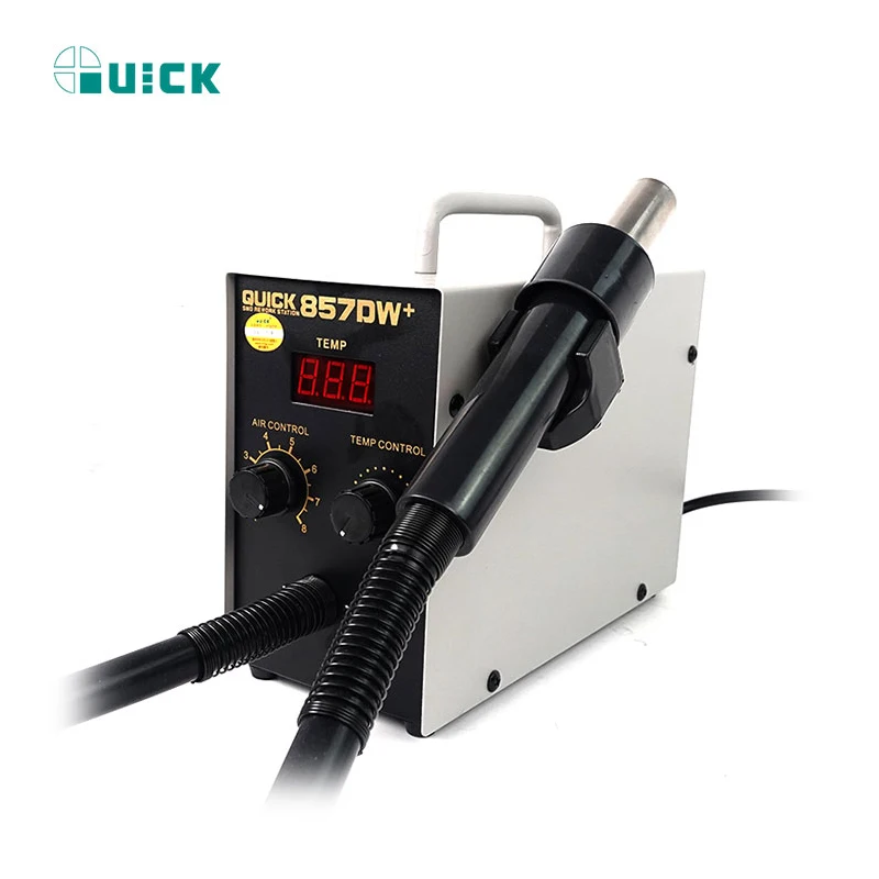 

QUICK 857DW+ Soldering Station 850W Adjustable Hot Air Gun Station with Heater Helical Wind Air Gun SMD Hot Rework Station