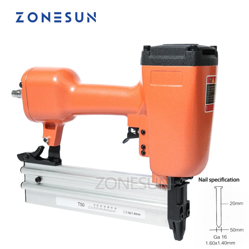 

ZONESUN Pneumatic Air Stapler Gun Stapler Nail Gun Stapling Machine For Furniture Woodworking Carpentry Decoration Carpenter50mm