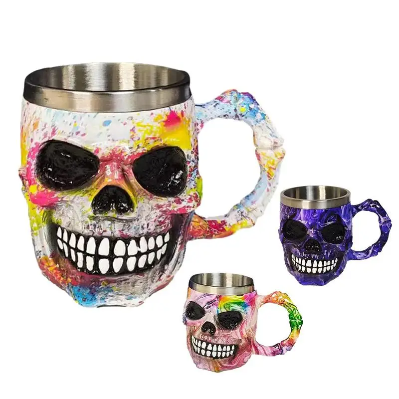 

Halloween Coffee Mug Resin Spooky Skeleton Beer Cup Skull Cup Stainless Steel Cup Spine Whiskey Juice Beverage Halloween Decor