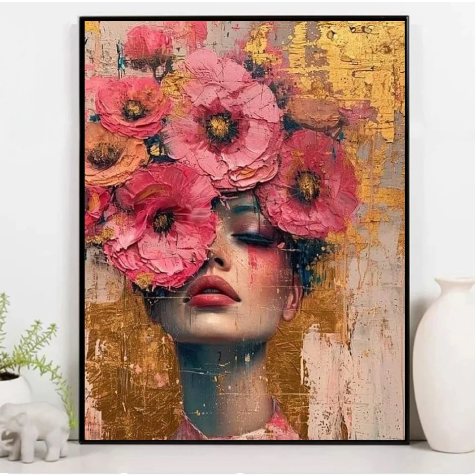 다이아몬드 페인팅 뷰티 걸 다이아몬드 아트 페인팅 풀 스퀘어 라운드 플라워 5D DIY 자수 모자이크 여성 홈 데코