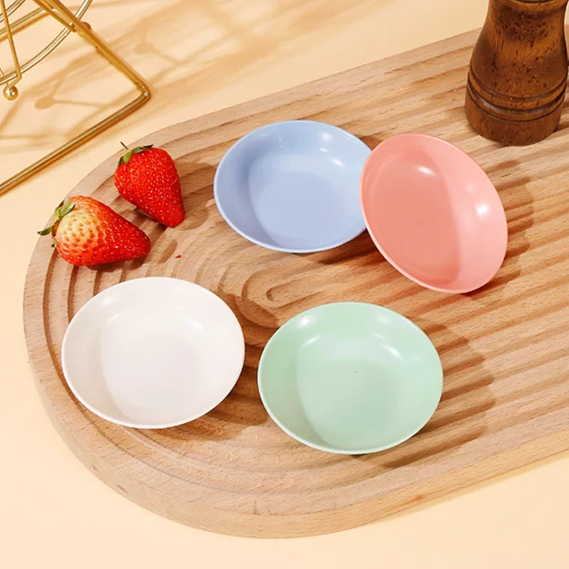 1PCS Wheat Straw Seasoning Dish Household Kitchen Creative Dip Snack Dish Plastic Round Pickles Small Plate Cutlery Snacks Plate Snack Dish Wheat Straw Plates Seasoning Dishes Plastic Seasoning Dish