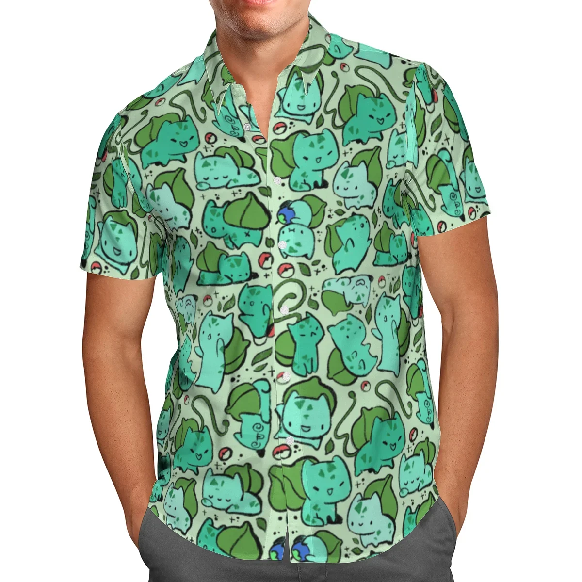 

2024 Summer Oversized Street Wear 3D Animated Green Short-sleeved Hawaiian Shirt for Men Beach 5XL Society Homme-863