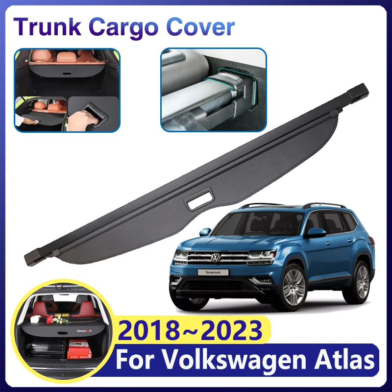 

for Volkswagen Teramont 2022 Accessories VW Atlas CA1 2018~2023 Car Trunk Curtain Cargo Cover Luggage Storage Rear Boot Tray Mat