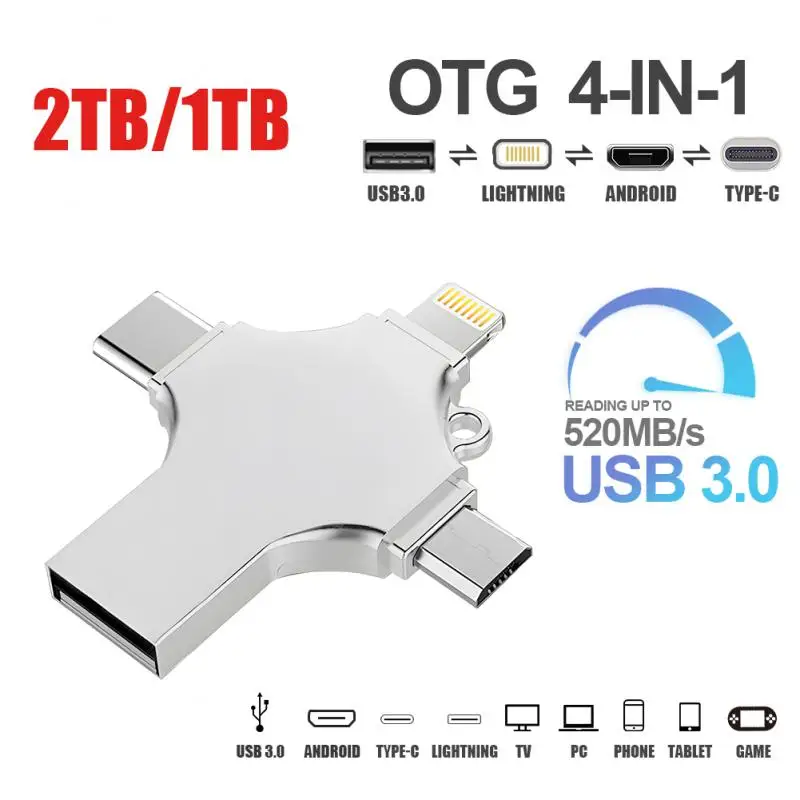 4 In 1 2Tb Metal Usb3.0 Flash Drives Otg Pendrive Ad Alta Velocità 1Tb 64Gb Dual Interface Memoria Usb Flash Disk Type-C Adattatore