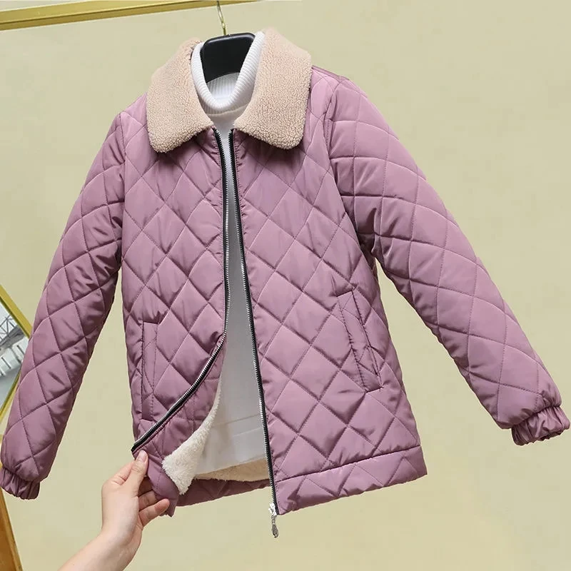 

2023 Winter New Down Cotton Jacket Women's Short Padden Cotton Jacket Bread Coat Fleece Thick Female's Lamb Wool Outwear Women