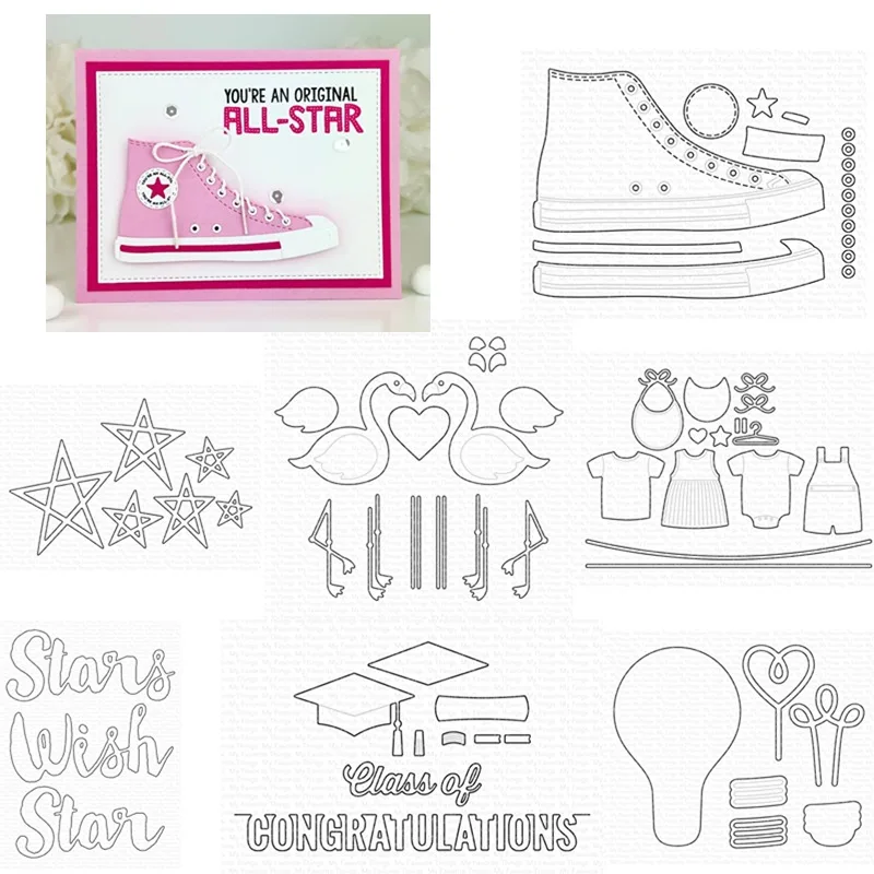 Flamingos Graduation Lld All High Top Baby Clothes Stars Accents Lightbulb Metal Cutting Die Stamp Stencil Scrapbooking Fai Da Te