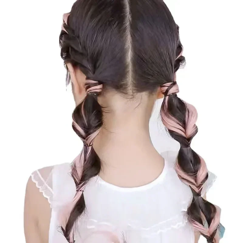 2pcs 달콤한 아이 소녀 가발 헤어 클립 귀여운 멋진 캔디 컬러 브레이드 가발 헤어핀 매달려 귀 머리 염색 가발 모자를 쓰고 있죠