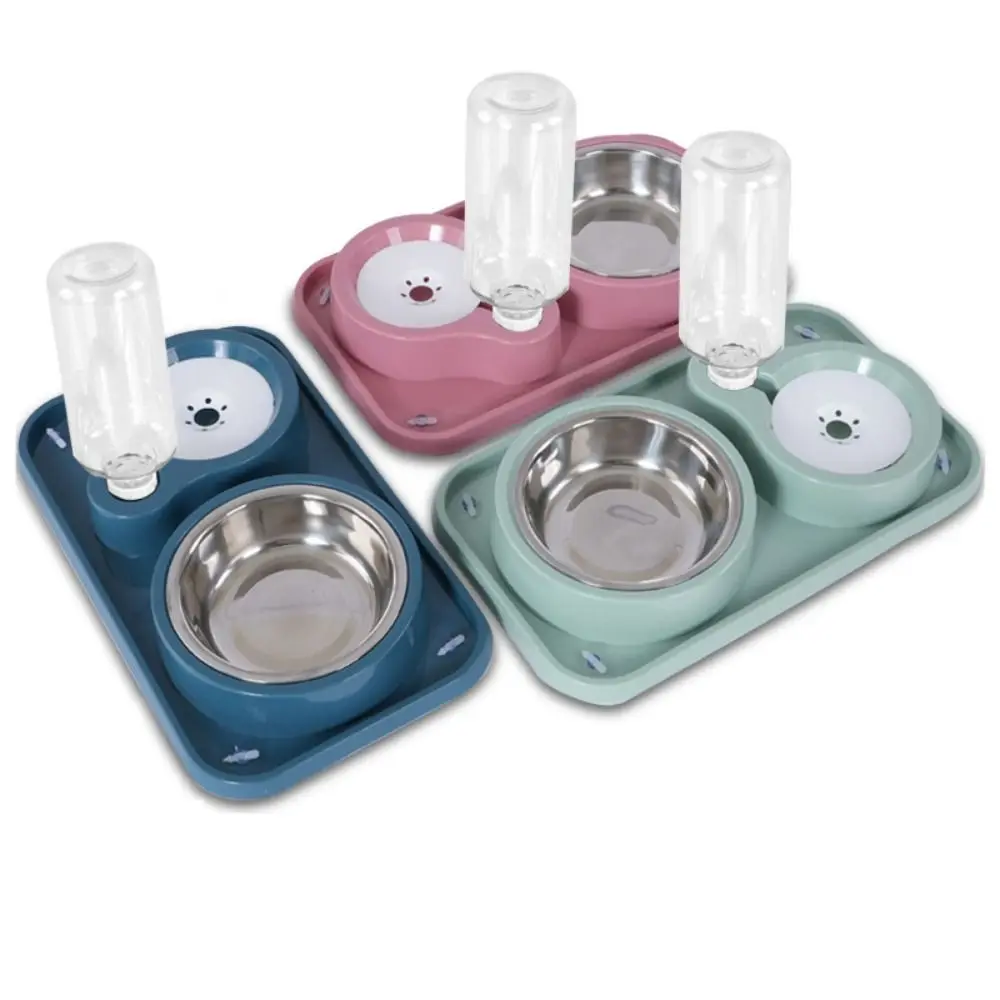 Stainless Steel Automatic Pet Cat Feeder Anti-flip Stable Cat Food Water Bowl Multifunctional Protect Cervical Spine