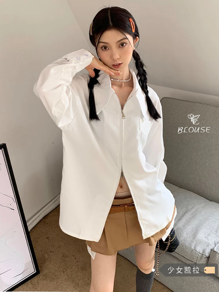 

High-quality Luxury Brand Double-zip Shirt Chic Coat 2023 New Design Sense Small Top Female Graphic T Shirts Y2k Accessories