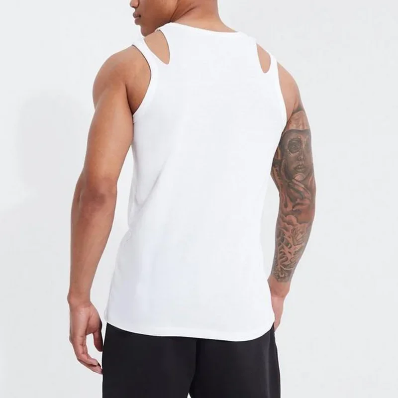 Description Picture 5 of itemWhite Loose Casual Mens Vest New Summer Street Sleeveless I-shaped Vest Suspender Tank Top for Men