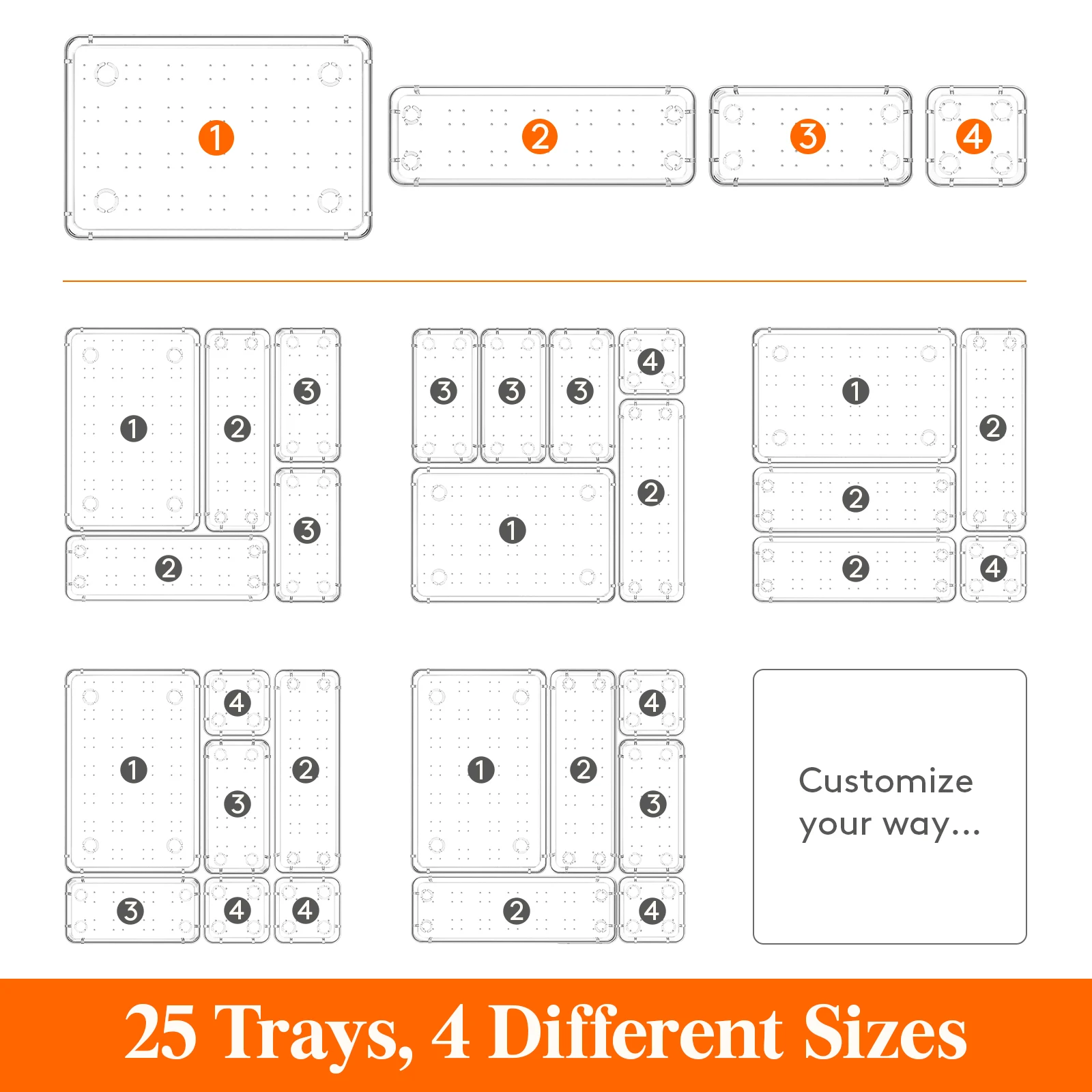 25 PCS Drawer Organizer Set Clear Plastic Desk Drawer Dividers Trays Dresser Storage Bins Separation Box for Makeup,Bedroom