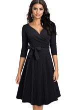  Nice-forever New Spring Pure Color with Sash Retro Dresses Cocktail Party Flare Swing Women Dress A240 