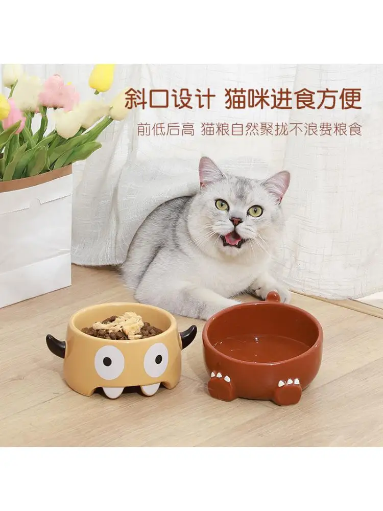 

Новая керамическая миска для кошек, миска для собак, косый рот, защита для шеи, миска для питомцев, товары для домашних животных