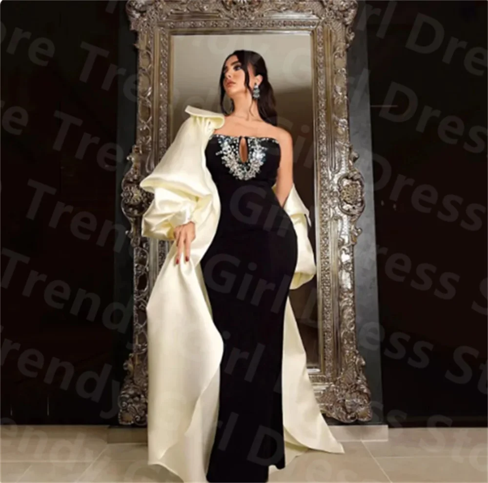 

Элегантное Черное официальное платье для выпускного вечера, женское вечернее платье без бретелек со стразами, оригинальные платья