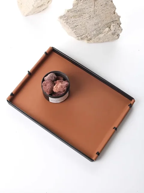 Light Luxury Rectangle Leather Storage Coffee Tray, Handmade Knot Aromatherapy Tray, Home Decoration, Living Room Table Decor 6
