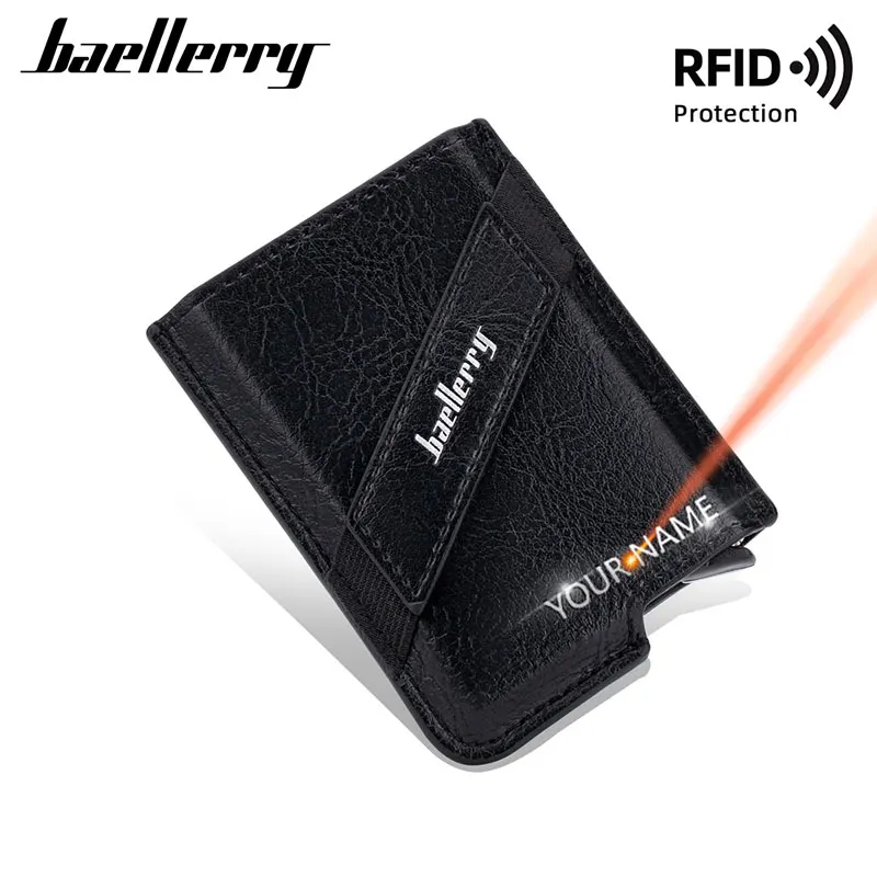 Baellerry Mini Short Men Card Wallets Free Name Engraving Popup Card Holder Brand Male Purse Simple  Small Men's Card Bag Clips