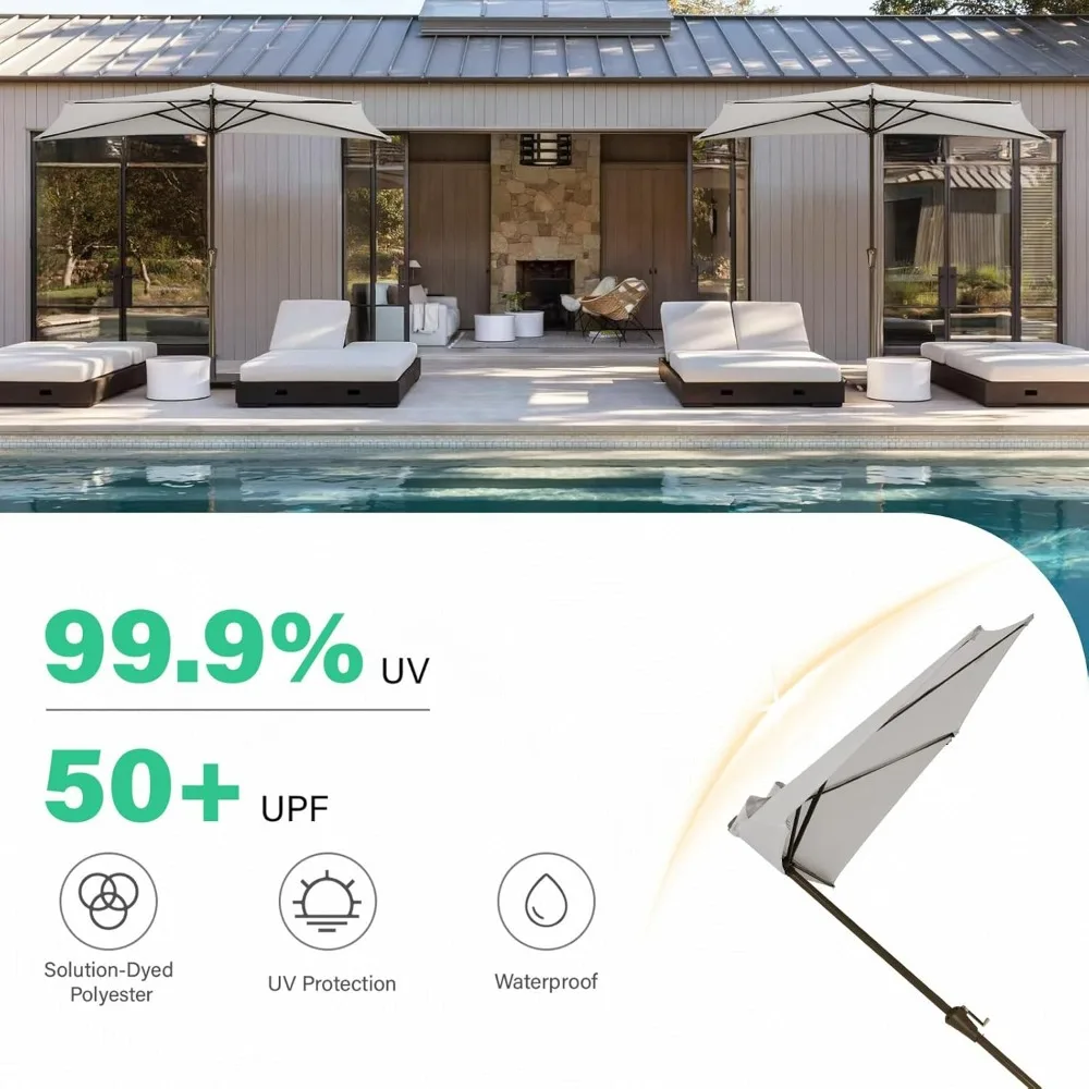 9ft Half Umbrella Outdoor Patio Umbrella Market Umbrella with Crank, 1/2 Round Wall Umbrellas 5 Sturdy Ribs UV Protection 2