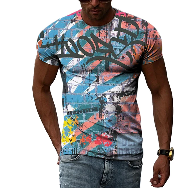 Summer Fashion Hip Hop Personality Graffiti Men T-shirt Interesting  Harajuku Casual 3D Printing Short Sleeve O-neck Tees Tops - AliExpress