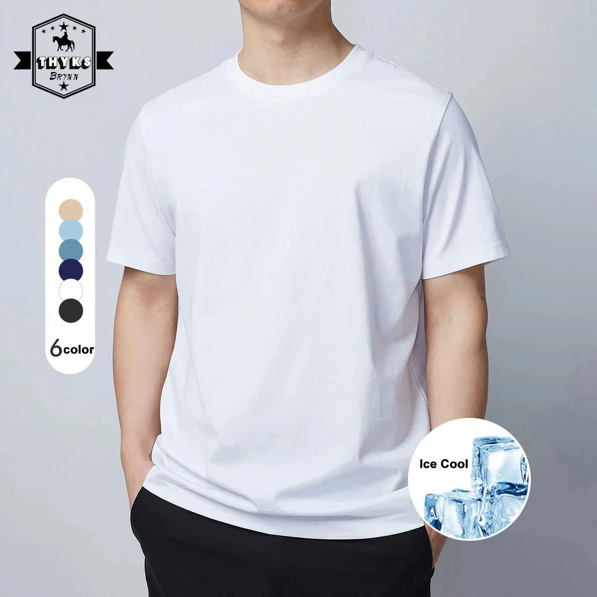 

White T-Shirts Men Ice Cool Feeling Summer Short Sleeve Casual Soild Cotton T-Shirt High Quality Men's Bottoming Simple Tees Top