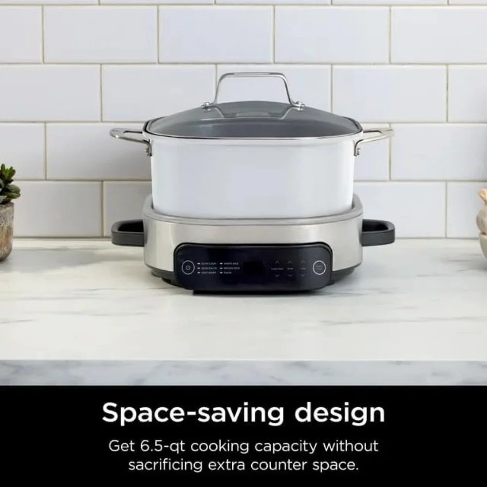 Slow Cooker 6.5 QT One-Pot Cooking Adjustable Temp Control Replaces 10 Cooking Tools Electric 6-in-1 Slow Cooker