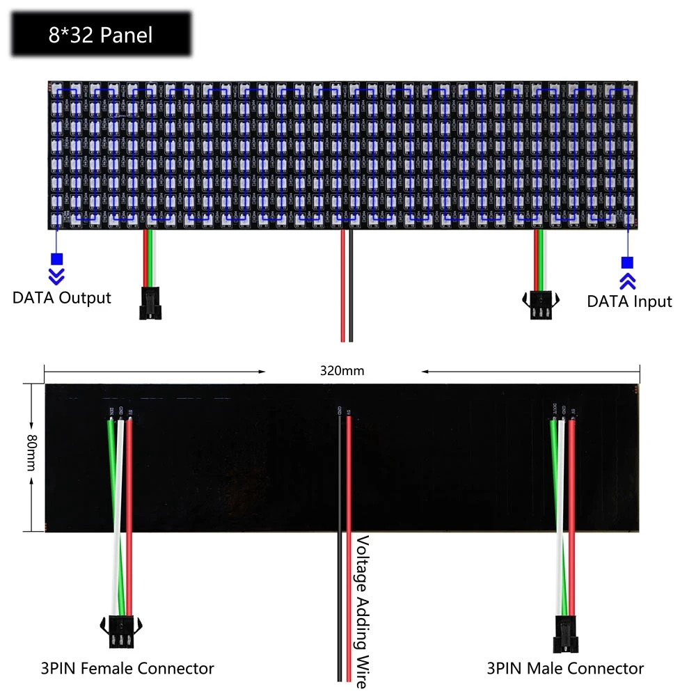 1~3PCS WS2812B RGB LED Flexible 8x8 16x16 8x32 Pixel Panel Strip Matrix Screen W