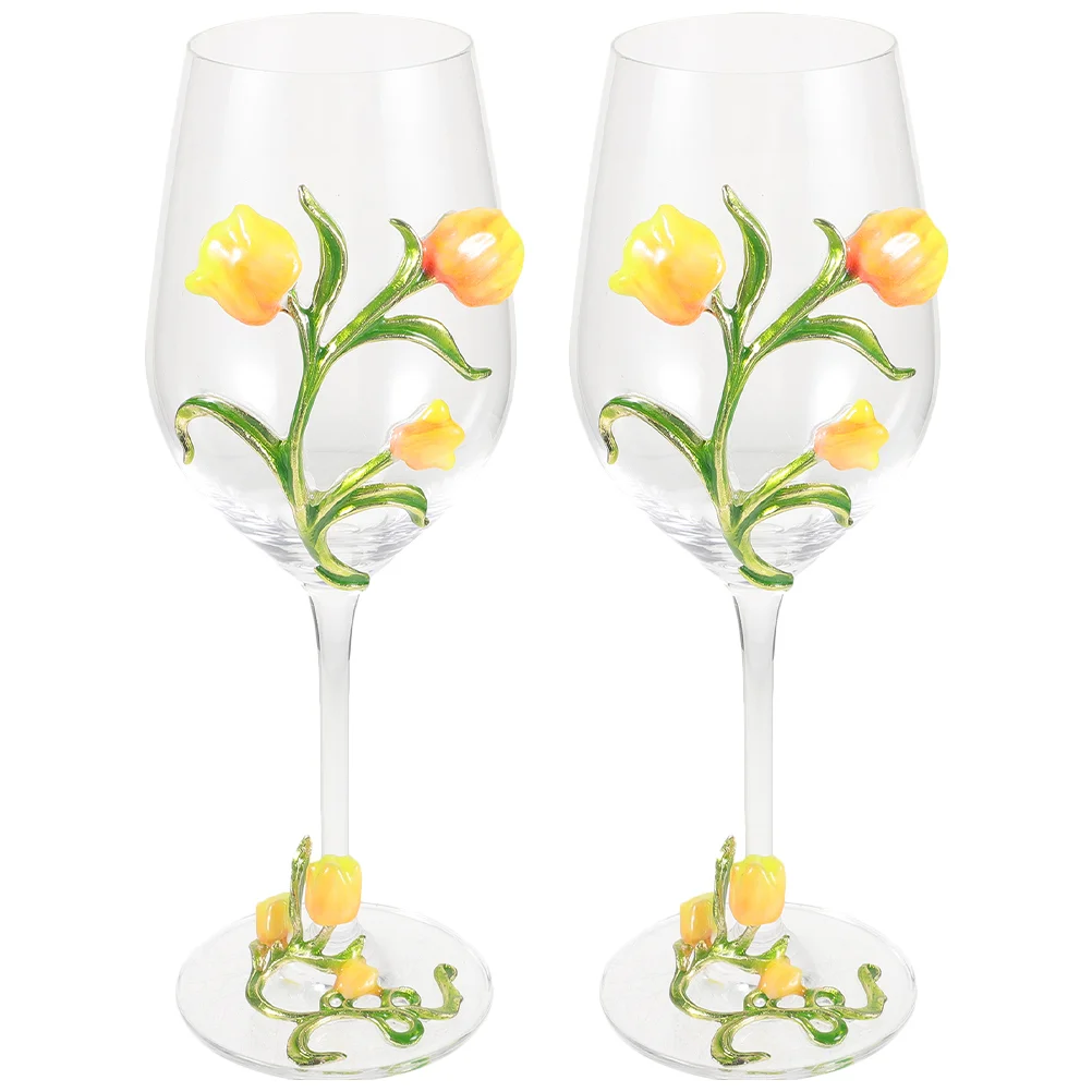 

2 Pcs Party Goblets Whiskey Cups Glass Container Desktop Decoration Flutes Alloy Delicate Water Mug