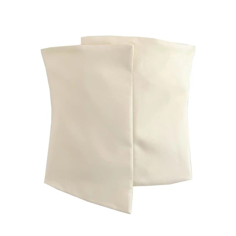 

2023 New Summer Women's Off-the-shoulder Asymmetric Silk Satin Texture Tube Top Sexy Hot Girl Slim Short Top