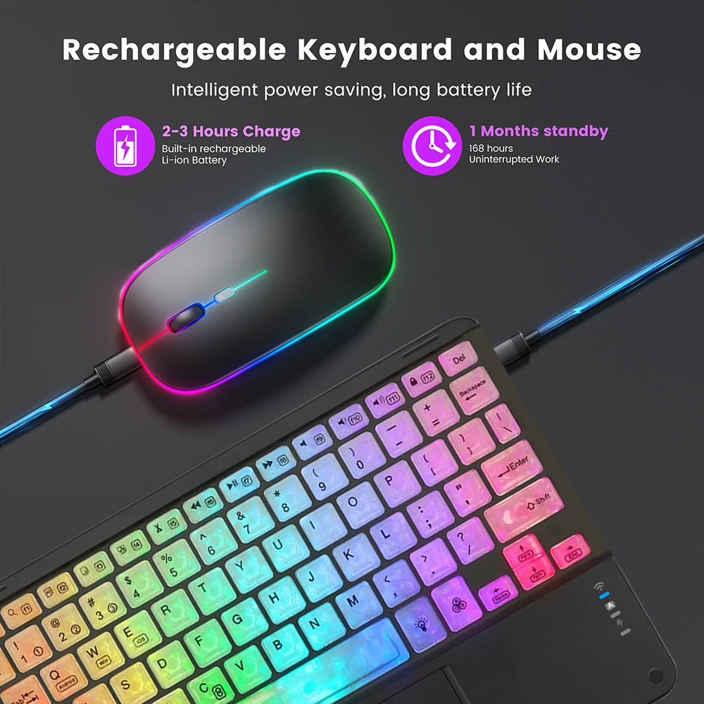 Wireless Keyboard Wireless Keyboard Mouse Tablet Keyboard Ipad Keyboard Tablet Keyboard Case Wireless Backlight Keyboard And Mouse With Touchpad For Apple Huawei Samsung Xiaomi Rechargeable Ultra-Thin Tablet Teclado