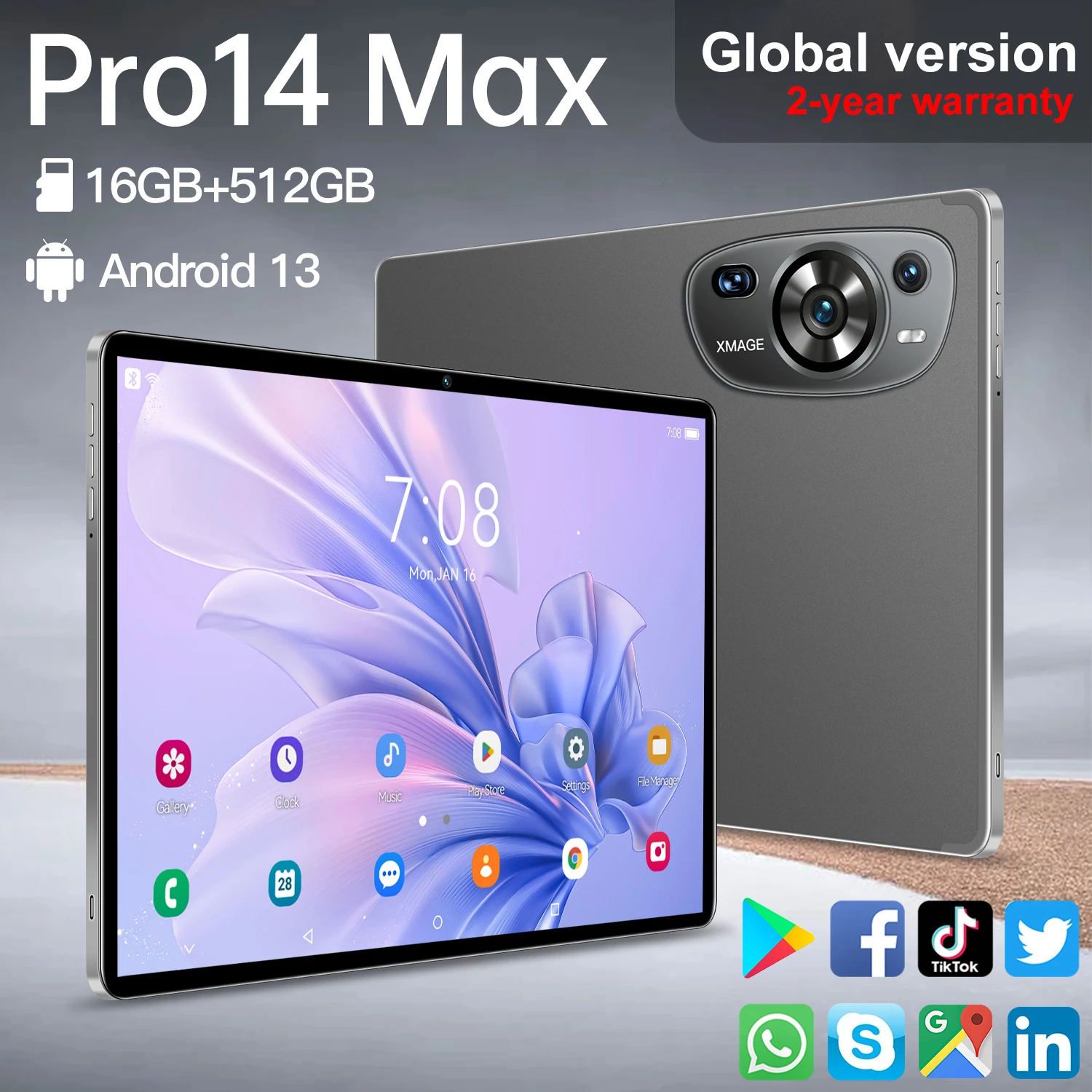 Tablette PC Pad Pro 14 Max, Android 13, Snapdragon 870, 10 cœurs, 16 Go + 512 Go, 10000mAh, WiFi, Bluetooth, Réseau, Version globale