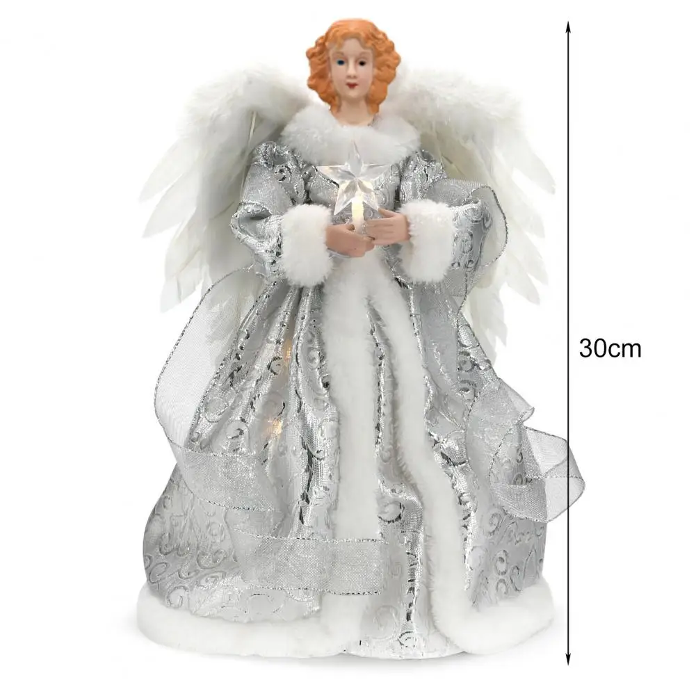 

Christmas Angel Tree Topper Christmas Angel Topper Illuminated Tree Star Reusable Feather Decor Festive New Year Party for Good