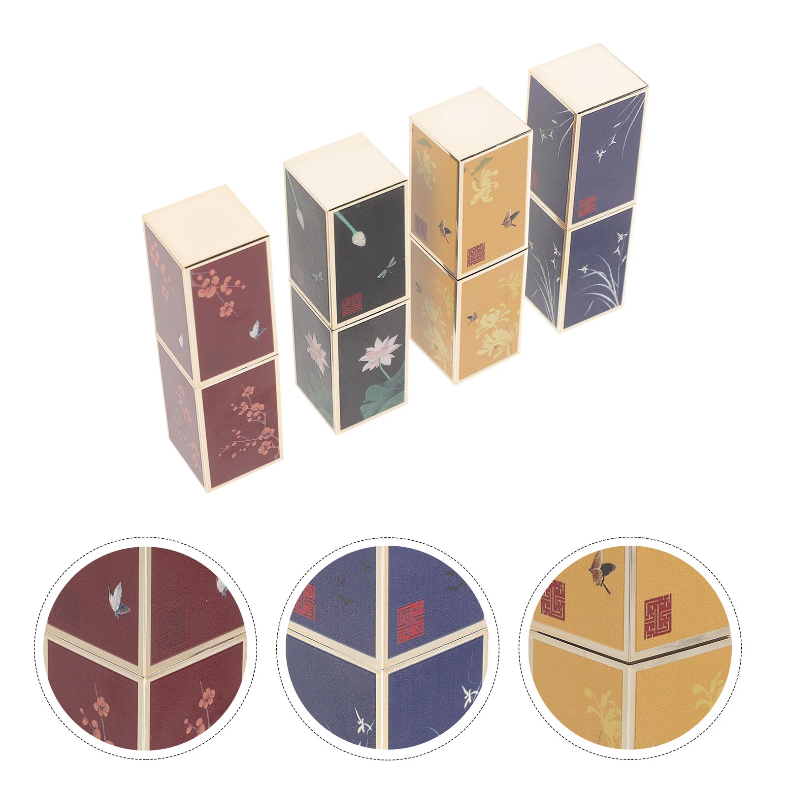 

Empty Lipstick Tubes Lip Balm Tubes 4Pcs Chinese Retro Plastic Lip Tube Flower Refillable Container Diy Homemade Lipstick