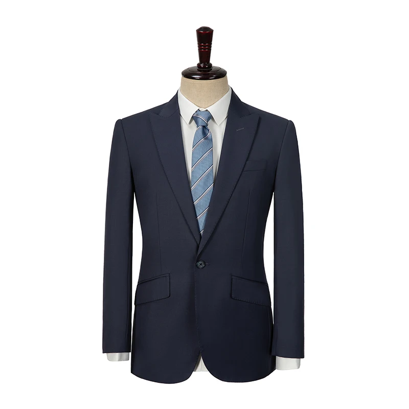 

Custom Made Men Hight quality Navy wool Suit Peak lapel One button Wedding suit Business suit