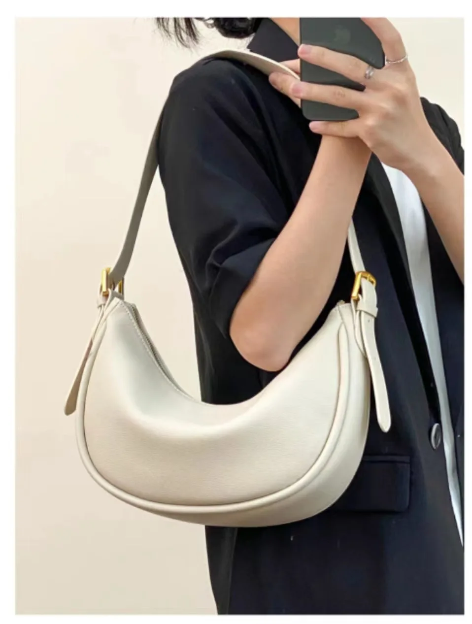 

Genuine Leather Popular Underarm Handbag Designer Luxury Women Crescent Handbags Retro Saddle Bags Casual Versatile Hobo Bag